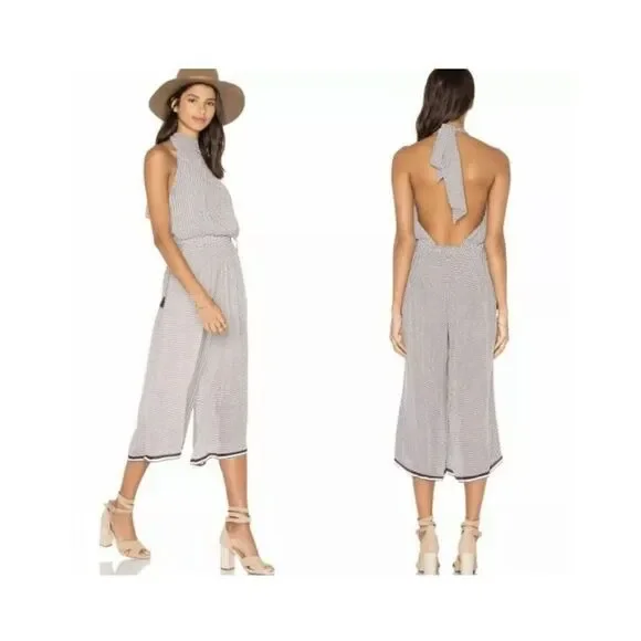 Faithful The Brand Jumpsuit High Neck with Open Back White Brown Size Small